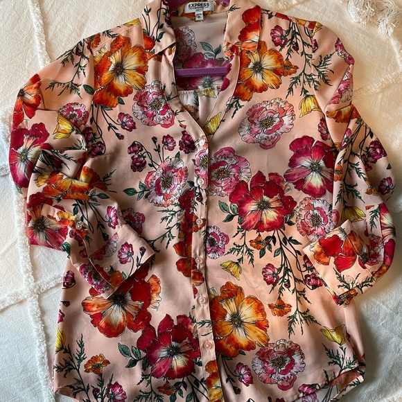 Express floral button up dress blouse women XS - Picture 3 of 5